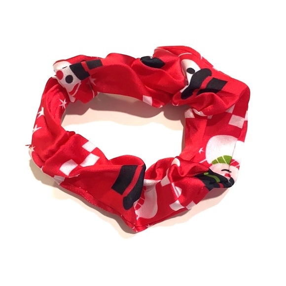 Christmas Holiday Scarf Scrunchie Ponytail Holder 2 in 1 Red Snowman - Picture 4 of 5
